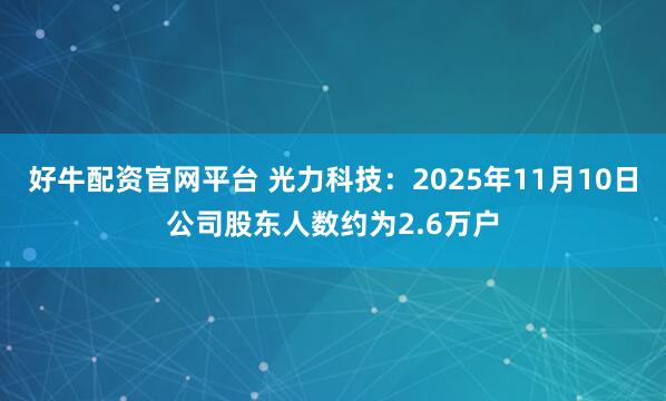 好牛配资官网平台 光力科技：2025年11月10日公司股东人数约为2.6万户