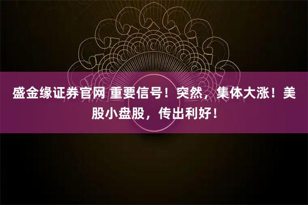 盛金缘证券官网 重要信号！突然，集体大涨！美股小盘股，传出利好！
